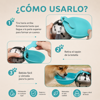 Botella para Perros con Bebedero- Diseño Portátil Antifugas
