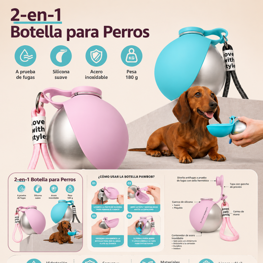 Botella para Perros con Bebedero- Diseño Portátil Antifugas